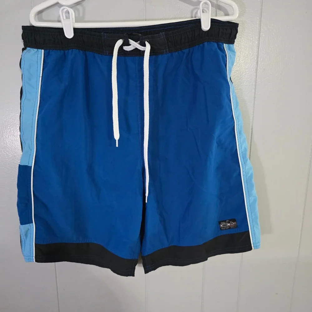 Ocean‎ Pacific Swim Trunks Mens XL Blue Black Colorblock Board Shorts
